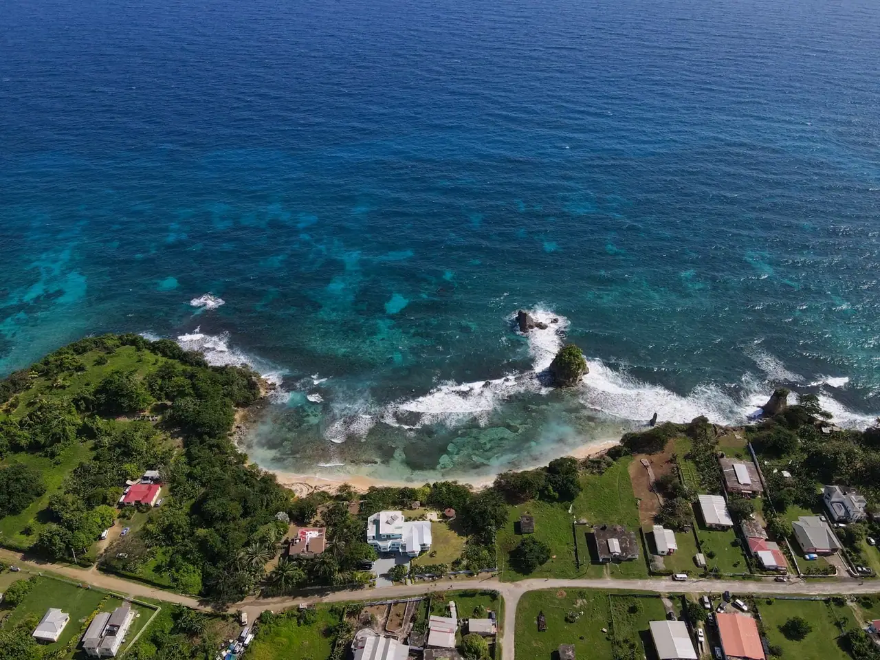 Wide aerial view of Serendipity along Turtle Bay